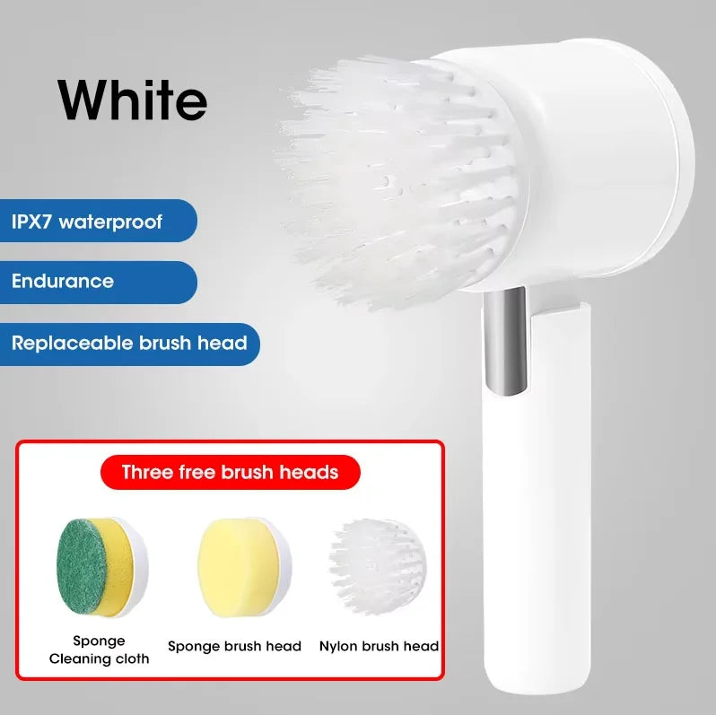 1. 5-in-1 Electric Spin Scrubber Brush – Bathroom Tile & Sink Cleaner | Trendorio Shop - E300 White - Electric Cleaning