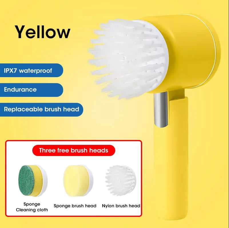 1. 5-in-1 Electric Spin Scrubber Brush – Bathroom Tile & Sink Cleaner | Trendorio Shop - E300 Yellow - Electric