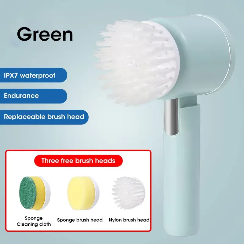 1. 5-in-1 Electric Spin Scrubber Brush – Bathroom Tile & Sink Cleaner | Trendorio Shop - E300 Green - Electric Cleaning