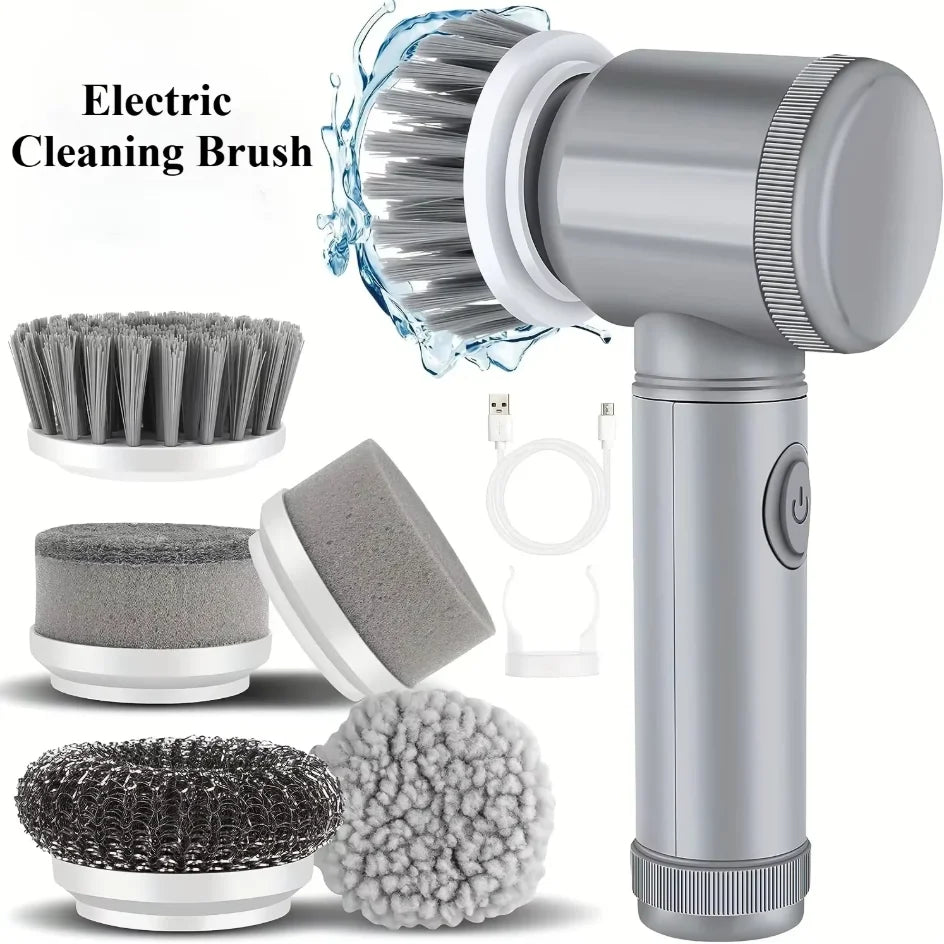 1. 5-in-1 Electric Spin Scrubber Brush – Bathroom Tile & Sink Cleaner | Trendorio Shop - Grey - Electric Cleaning Tools