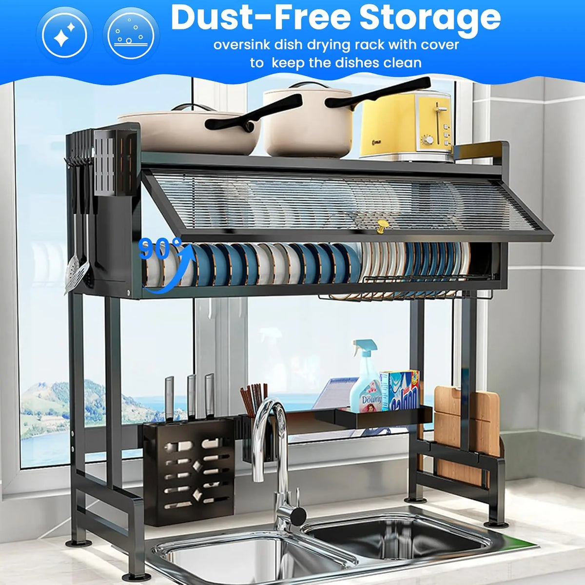 Over Sink Dish Rack | Above Sink Drainage Drying Rack with Cutlery Holder - Maximize Counter Space | Trendorio Shop