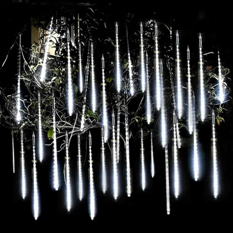 LED Meteor Shower Rain Lights – Waterproof Falling Raindrop String Lights for Christmas, Holidays & Outdoor Garden Decor
