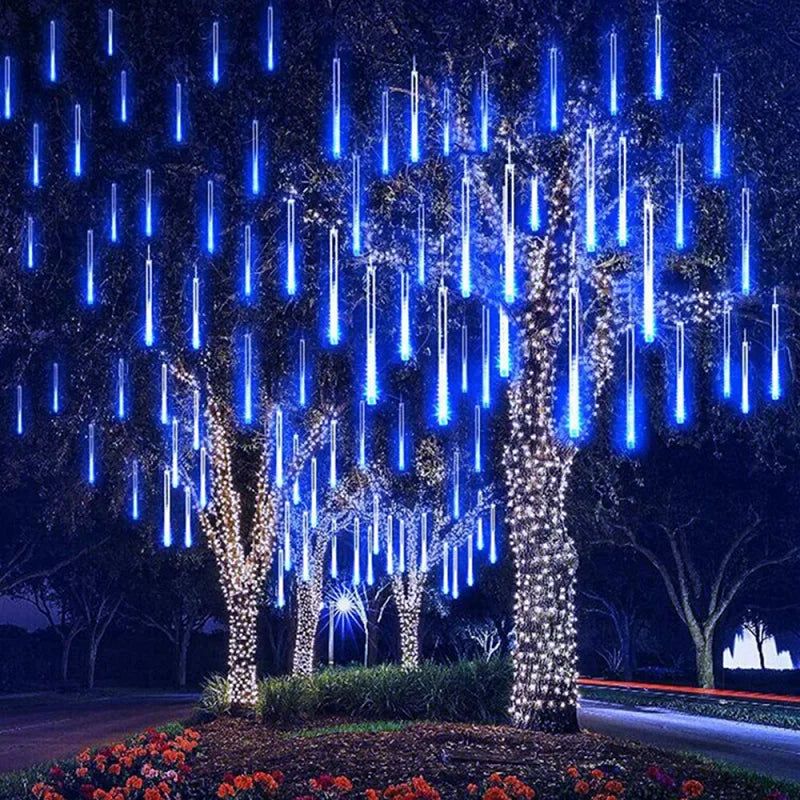 LED Meteor Shower Rain Lights – Waterproof Falling Raindrop String Lights for Christmas, Holidays & Outdoor Garden Decor