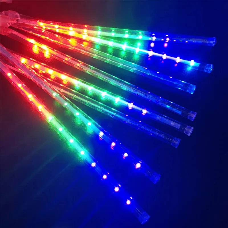 LED Meteor Shower Rain Lights – Waterproof Falling Raindrop String Lights for Christmas, Holidays & Outdoor Garden Decor