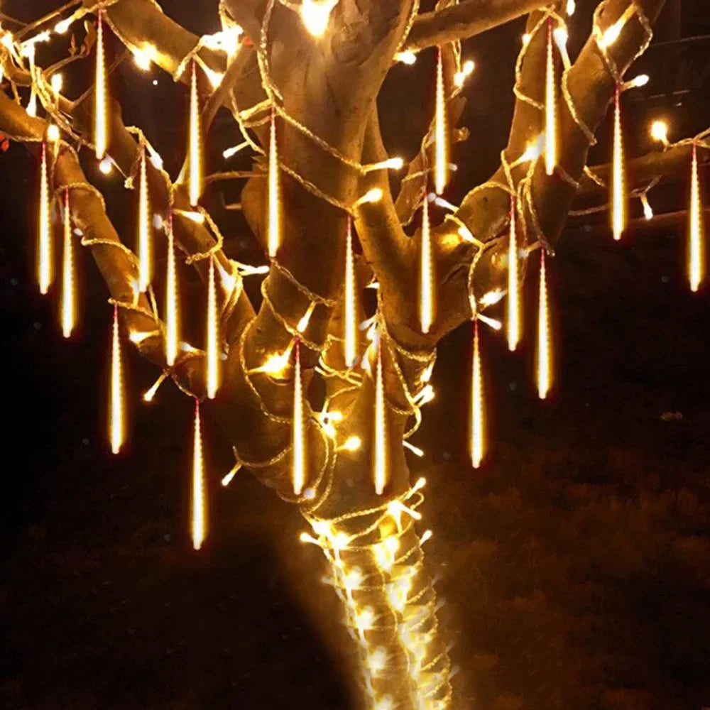 LED Meteor Shower Rain Lights – Waterproof Falling Raindrop String Lights for Christmas, Holidays & Outdoor Garden Decor
