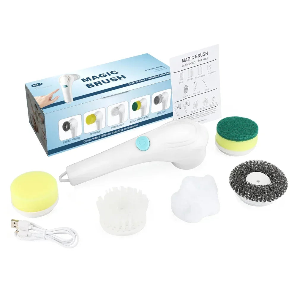 Wireless 5-in-1 Electric Cleaning Brush – USB Rechargeable Home Scrubber | Trendorio Shop