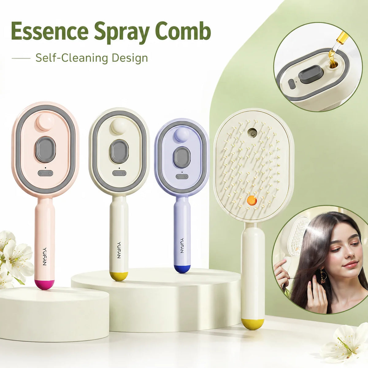 Electric Spray Hair Comb 3-in-1 | Air Cushion Massage Brush | Rechargeables Anti Static Self - Cleaning Hair Tool