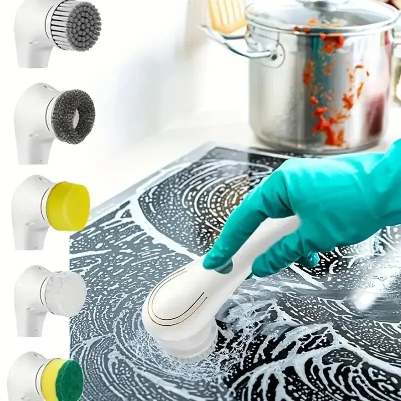 Five-in-One Electric Cleaning Brush – Bathroom & Kitchen Scrubber | Trendorio Shop