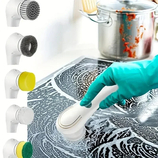 Five-in-One Electric Cleaning Brush – Bathroom & Kitchen Scrubber | Trendorio Shop