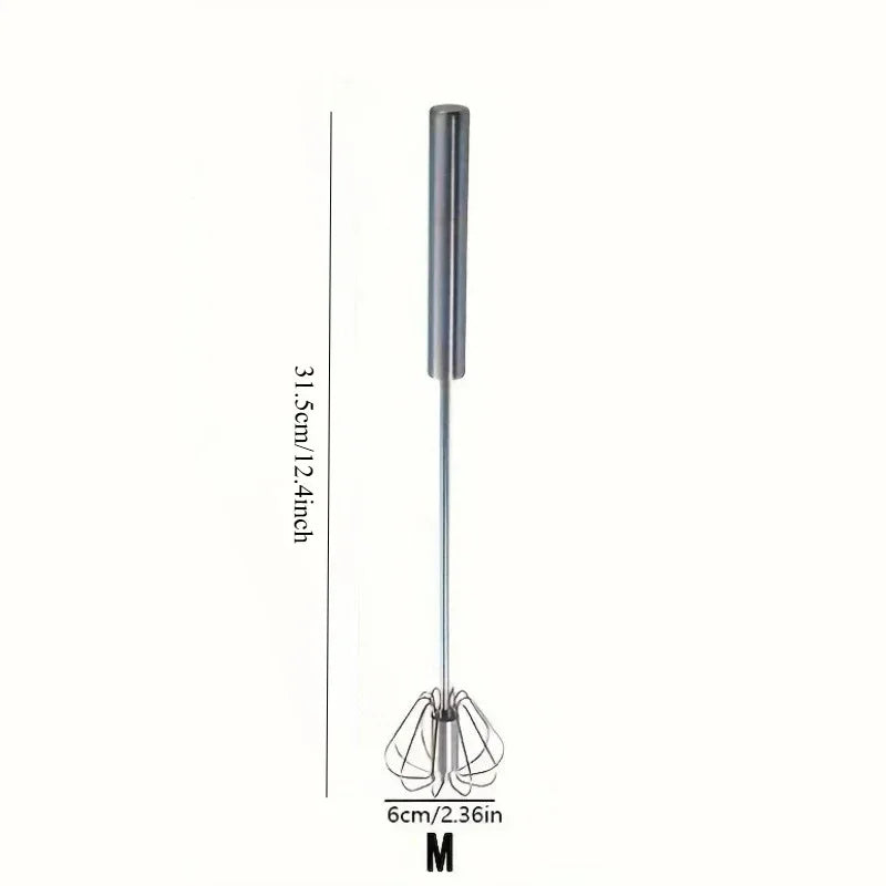 Medium size stainless steel handheld whisk with 31.5cm length and 6cm diameter for kitchen mixing