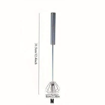 Medium size stainless steel handheld whisk with 31.5cm length and 6cm diameter for kitchen mixing