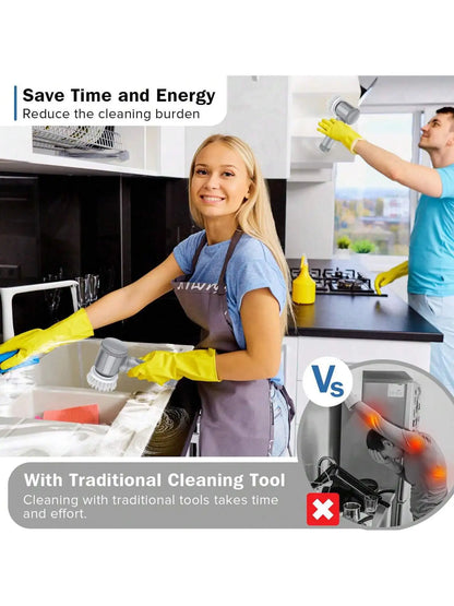 5-in-1 Electric Cleaning Brush Set – Multi-Purpose Kitchen & Bathroom Scrubber & Shoe Polishing Tool | Trendorio Shop