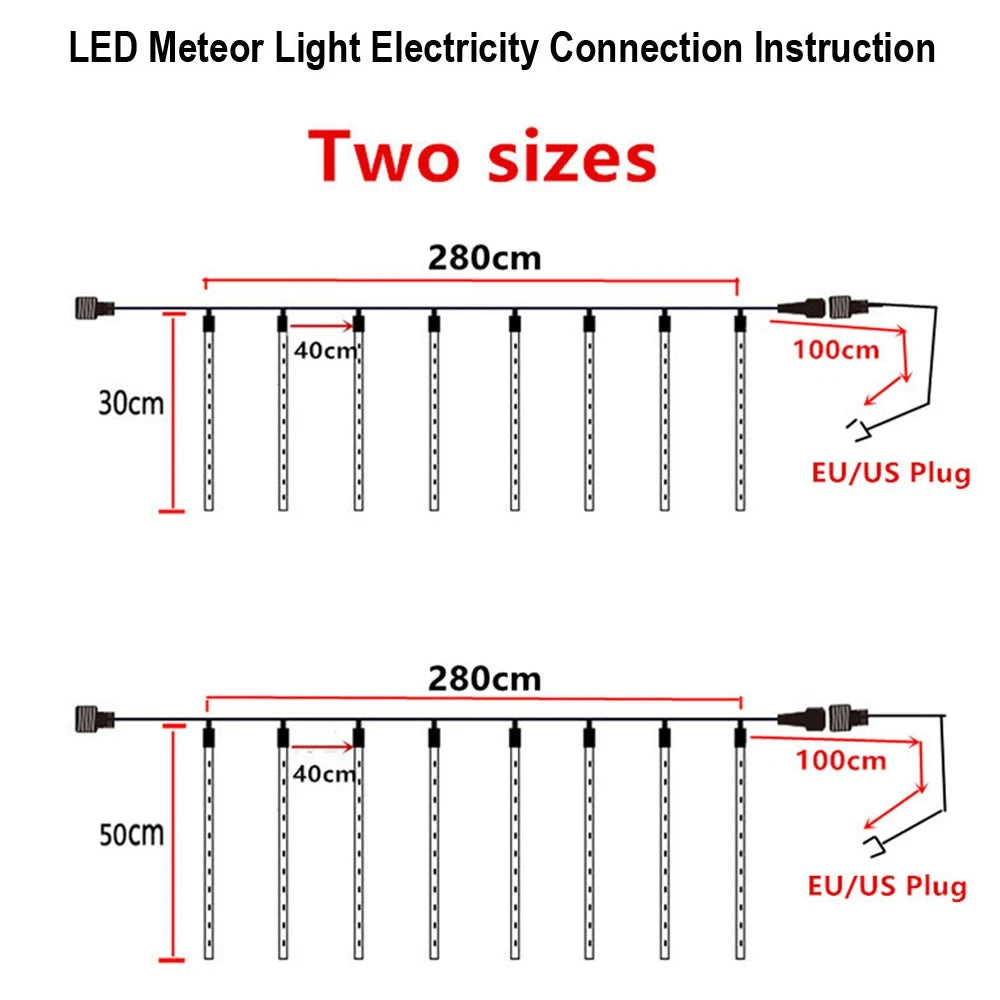 LED Meteor Shower Rain Lights – Waterproof Falling Raindrop String Lights for Christmas, Holidays & Outdoor Garden Decor
