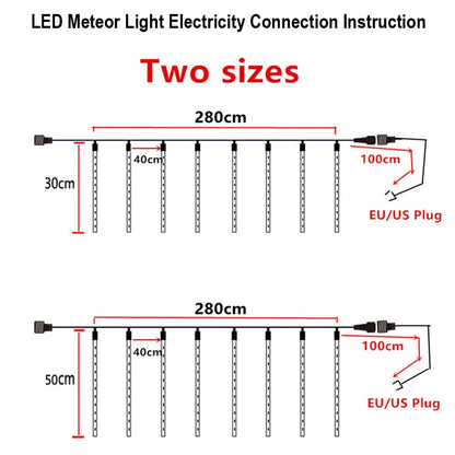 LED Meteor Shower Rain Lights – Waterproof Falling Raindrop String Lights for Christmas, Holidays & Outdoor Garden Decor