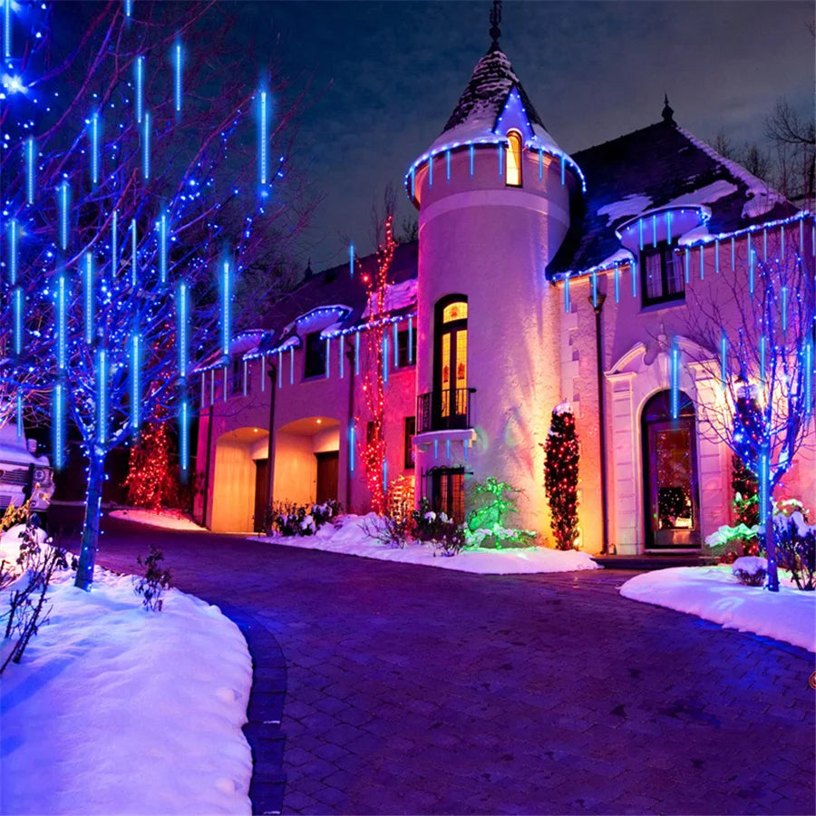 LED Icicle Curtain String Lights – 30/50cm Meteor Shower Style Lights for Christmas, Garden & Wedding Decor