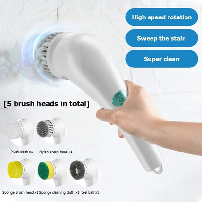 Wireless 5-in-1 Electric Cleaning Brush – USB Rechargeable Home Scrubber | Trendorio Shop