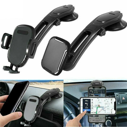 Adjustable black car phone holders with suction mounts for dashboard or windshield use